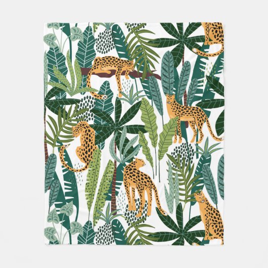 Brauner Leopard in tropischen, üppigen Dschungel-B Fleecedecke (Vorderseite)