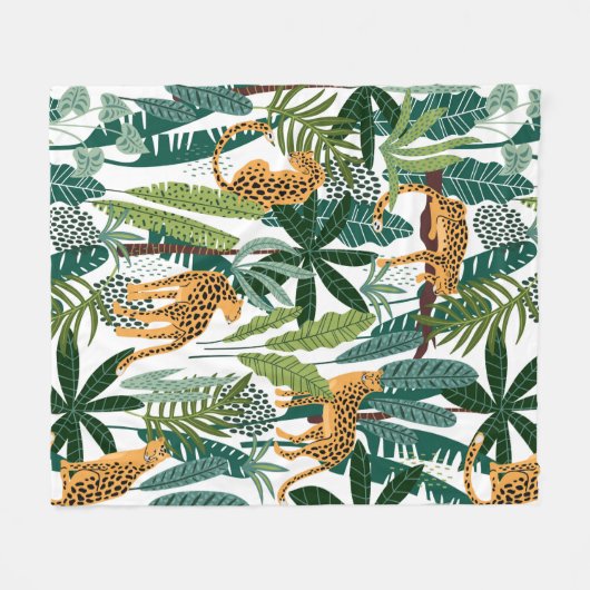 Brauner Leopard in tropischen, üppigen Dschungel-B Fleecedecke (Vorderseite (Horizontal))