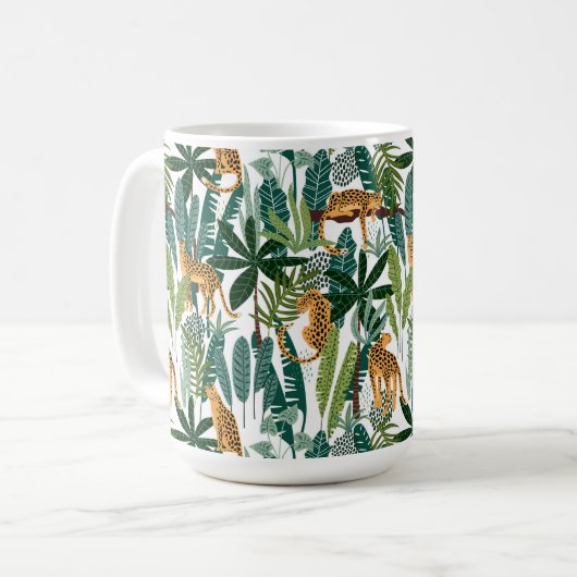 Brauner Leopard in tropischen, üppigen Dschungel-B Kaffeetasse (Vorderseite Links)