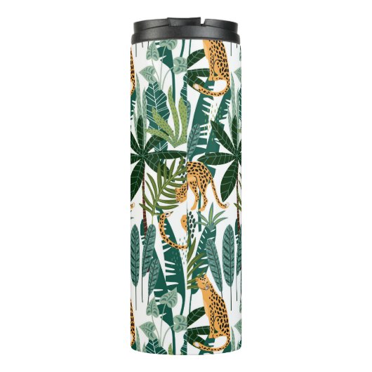 Brauner Leopard in tropischen, üppigen Dschungel-B Thermosbecher (Rückseite)