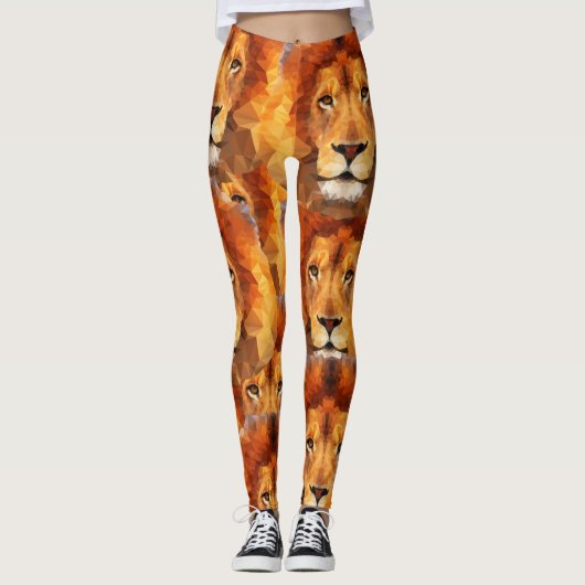 Brauner Löwenkopf Print 2 über Print Leggings (Vorderseite)