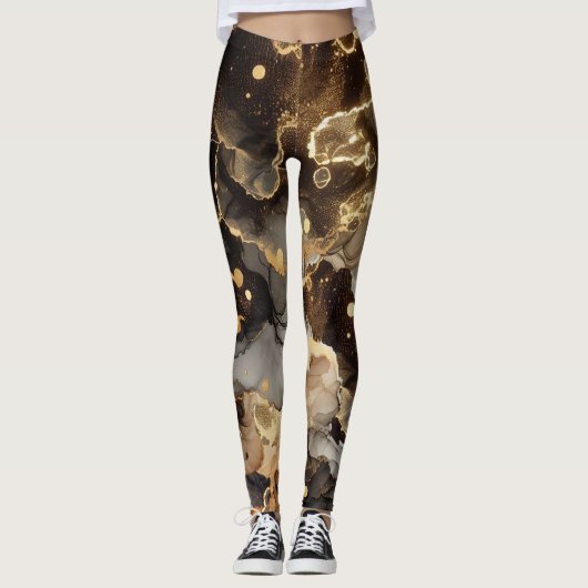 Brauner Marmor mit Punkten Leggings (Vorderseite)