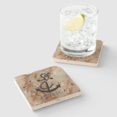 Brauner Marmor und Schwarzes Wasserschiff Anker Steinuntersetzer (Seitenansicht)