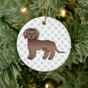 Brauner Mini Goldendoodle Cartoon-Hund & Text Keramik Ornament