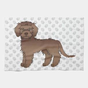 Brauner Mini Goldendoodle Süßer Cartoon-Hund & Pfo Geschirrtuch