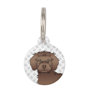 Brauner Mini Goldendoodle Süßer Cartoon-Hundekopf Haustiermarke