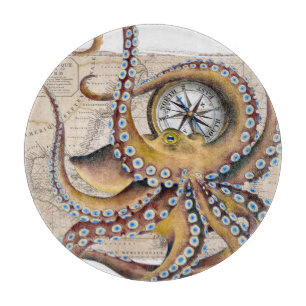 Brauner Oktopus Vintage-Kartenkompass Schneidebrett