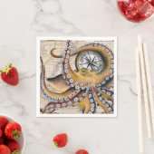 Brauner Oktopus Vintage-Kartenkompass Serviette (Beispiel)