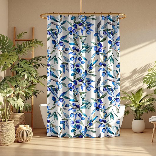 Brauner Olive Zweige im Mittelmeer Duschvorhang