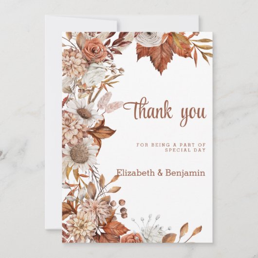 Brauner Orangenfall florale rustikale Danke Einladung (Vorderseite)