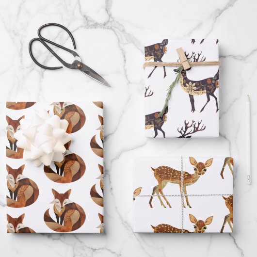 Brauner Orangenfuchs und -hirsch Geschenkpapier Set (Vorderseite)