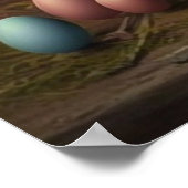 Brauner Osterhase neben einem blauen Blumenei Poster (Ecke)