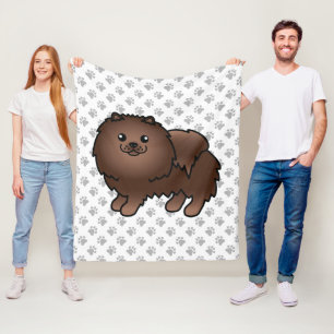 Brauner Pomeranian Süßer Cartoon-Hund & Pfoten Fleecedecke