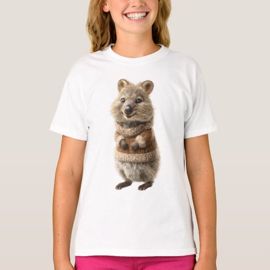 Brauner Pullover Lachender Quokka Kinder (Vorderseite)