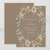 Brauner Ranunculus-Kranz Hochzeit Einladung (Vorne/Hinten)