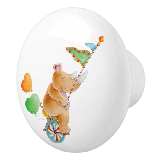 Brauner Rhinowhimsy Aquarellzirkus vor der Haustür Keramikknauf (Rechts)