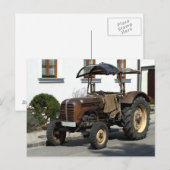 Brauner Rostiger Traktor Postkarte (Vorne/Hinten)