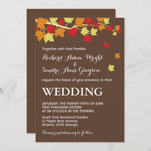 Brauner Rustikaler Ahorn Blätter Hochzeit im Herbs Einladung (Vorne/Hinten)
