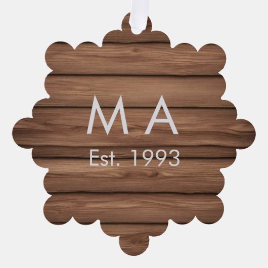 Brauner rustikaler Boho Anbringen des Namensbuchst Ornament Karte (Vorderseite)