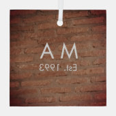 Brauner rustikaler Stein mit dem Namen Datum des J Ornament Aus Glas (Rückseite)