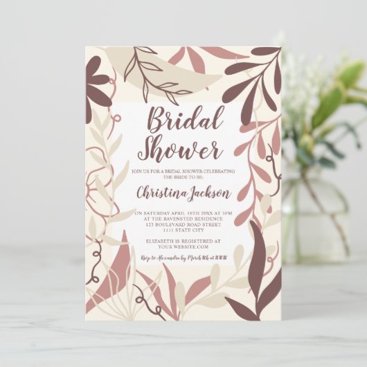 Brauner Schokoladenblumenfall Brautparty Einladung (Stehend Vorderseite)