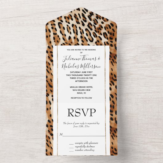 Brauner Schwarz-weißer Leopard All In One Einladung (Innen Boden)