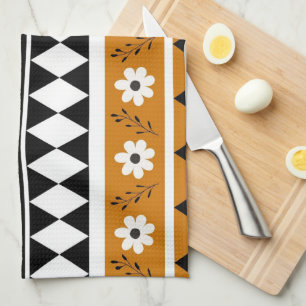 Brauner schwarzer Streifen tropisches florales bot Geschirrtuch