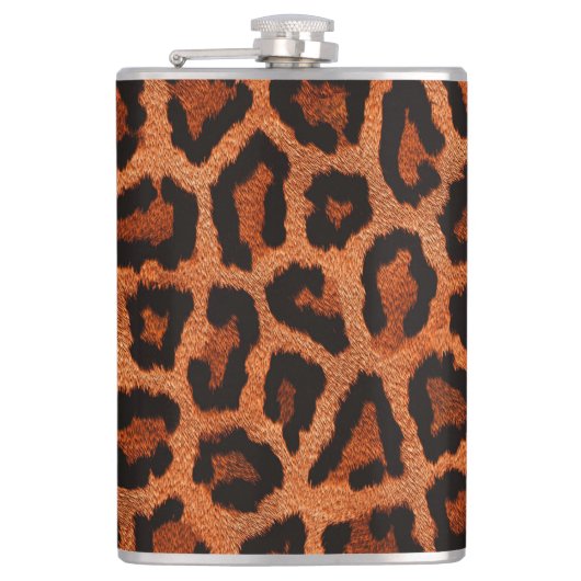 Brauner Schwarzleopard-Tierdruck Flachmann (Vorderseite)