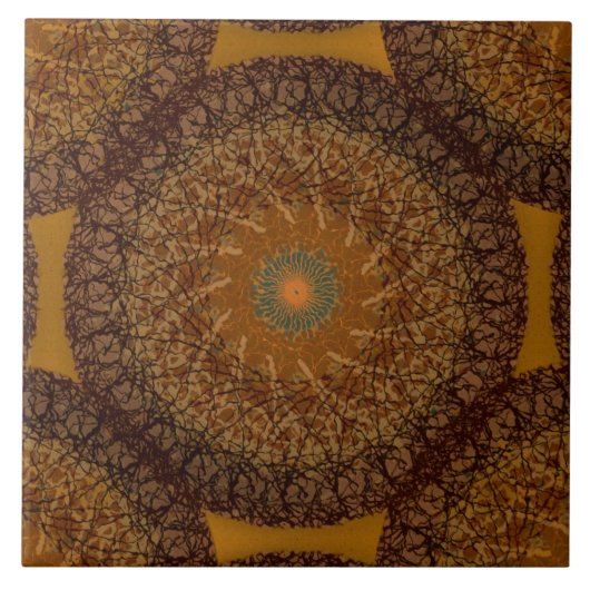 Brauner Senf Yellow Boho Mandala 70er Fliese (Vorderseite)