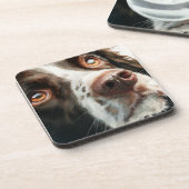 Brauner Springer Spaniel-Porträt Getränkeuntersetzer (Linke Seite)