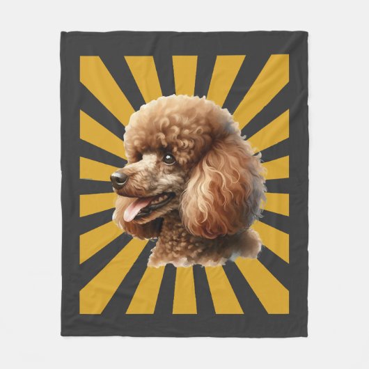 Brauner Standard Poodle Retro Sunburst Fleecedecke (Vorderseite)
