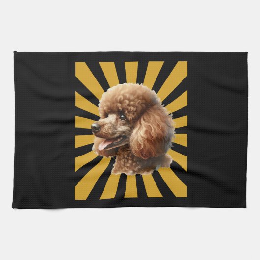 Brauner Standard Pudel Retro Sonnenburst Geschirrtuch (Horizontal)
