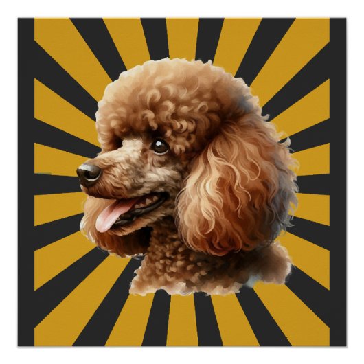 Brauner Standard Pudel Retro Sunburst Poster (Vorderseite)
