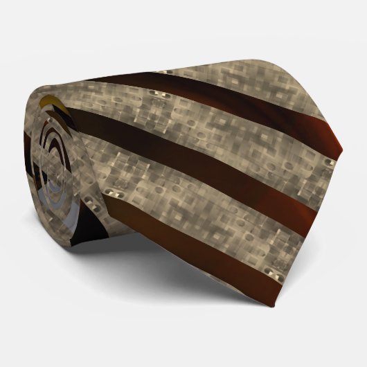 Brauner Streifen mit kleinem Quadrat, Korallenhint Krawatte (Gerollt)