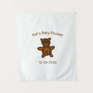 Brauner Teddybär Baby Shower Name Datum elegant Wandteppich