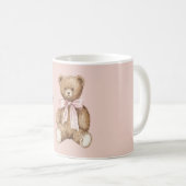 Brauner Teddybär mit rosa Schleife Kaffeetasse (VorderseiteRechts)