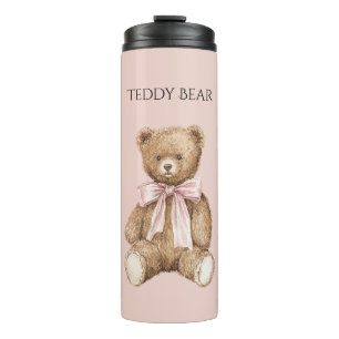 Brauner Teddybär mit rosa Schleife Thermosbecher