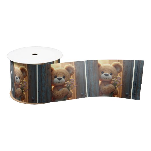 Brauner Teddybär mit Wildblume Bouquet Satinband (Spule)