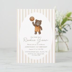 Brauner Teddybär Rookie-Jahr 1. Geburtstag Basketb Einladung