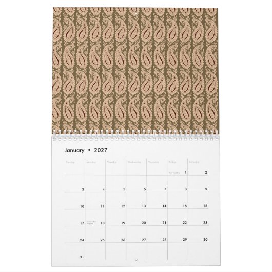 Brauner Teppich mit detailliertem Motivmuster mit Kalender (Jan 2027)