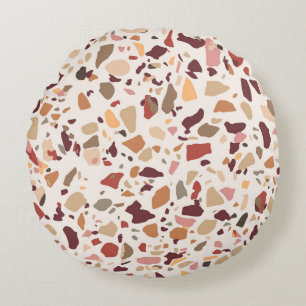 Brauner Terrazzo: vintage, trendiges Muster. Rundes Kissen