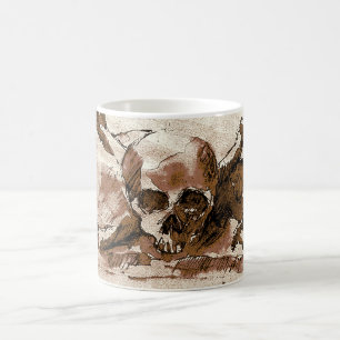 brauner Totenkopf mit gekreuzter Knochen Kaffeetasse