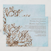Brauner und Aquamariner Coral Beach Hochzeitsempfa Einladung (Vorne/Hinten)