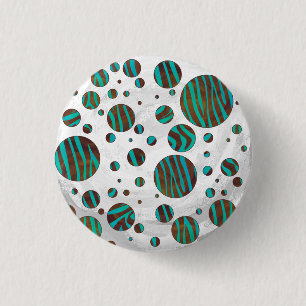 Brauner und Aquamariner Polka Dot Zebra Button