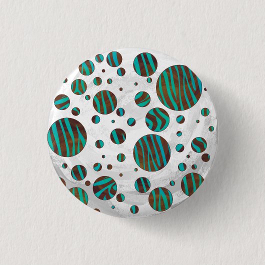 Brauner und Aquamariner Polka Dot Zebra Button (Vorderseite)