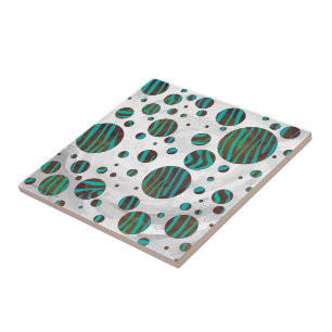 Brauner und Aquamariner Polka Dot Zebra Fliese