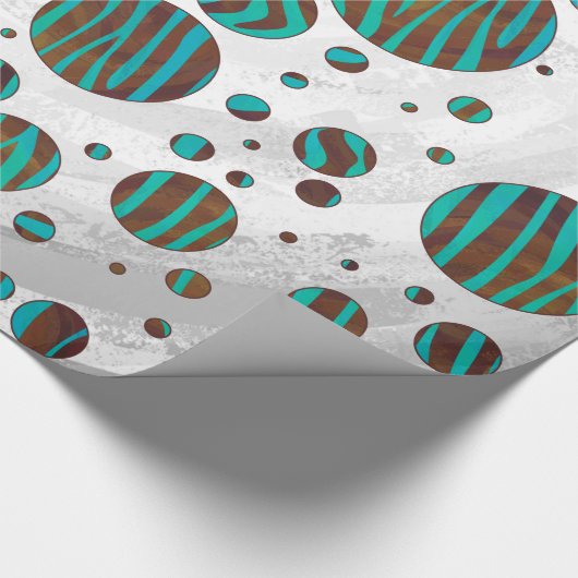Brauner und Aquamariner Polka Dot Zebra Geschenkpapier (Ecke)