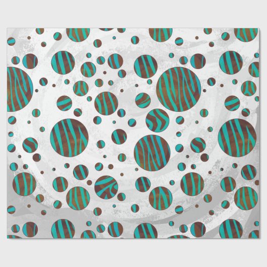 Brauner und Aquamariner Polka Dot Zebra Geschenkpapier (Flach)