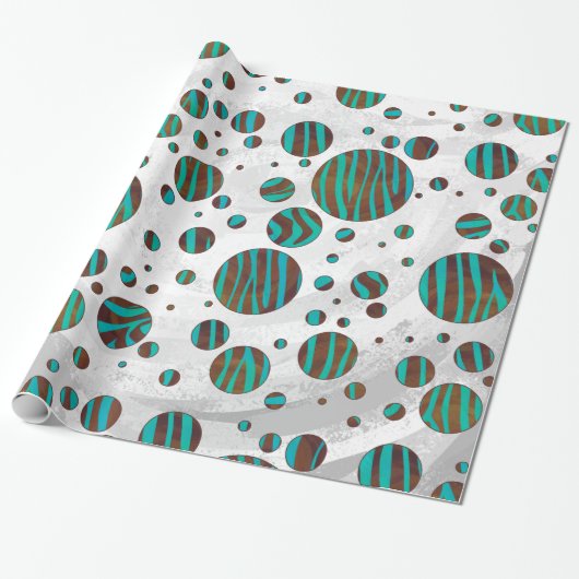 Brauner und Aquamariner Polka Dot Zebra Geschenkpapier (Ungerollt)