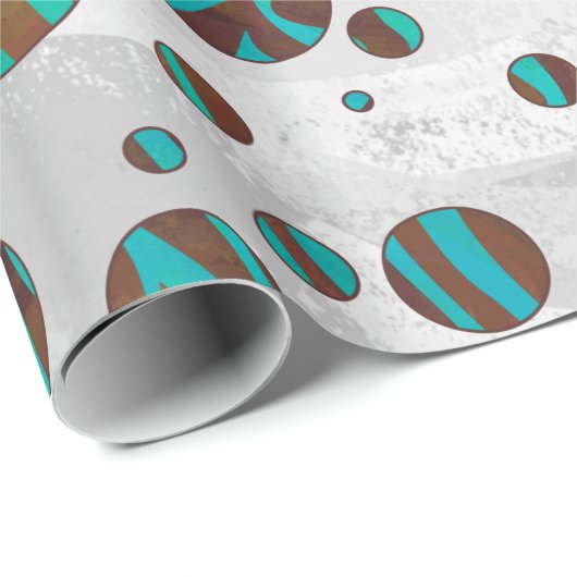Brauner und Aquamariner Polka Dot Zebra Geschenkpapier (Rolleneckpunkt)